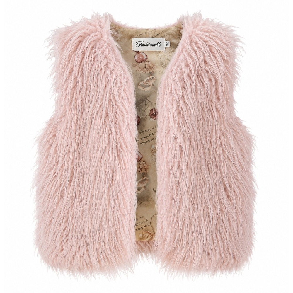 Fashionable Boutique Girls Size 100  4T Pink Faux Fur Vest Shaggy Glam